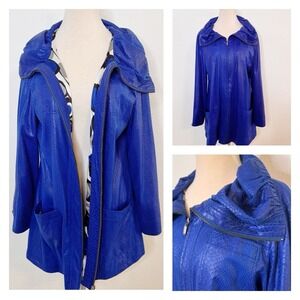 Sharon Young Womens Jacket Size Small Blue Faux Snake Skin Vintage 90s Y2K Artsy